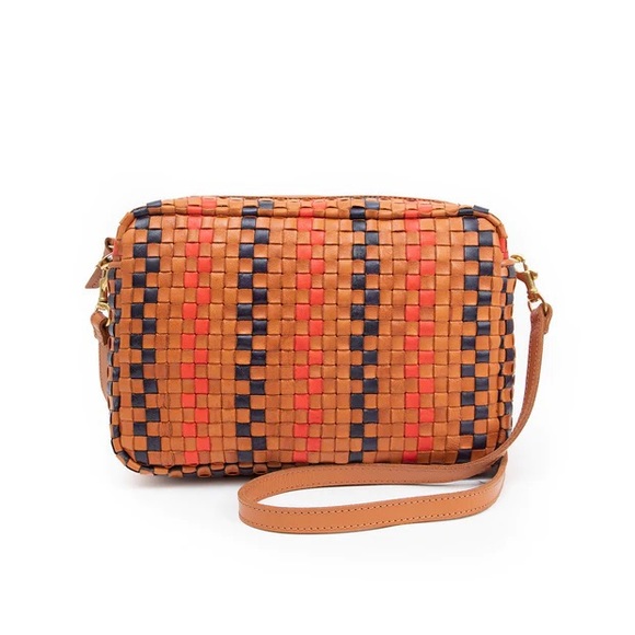Clare V Handbags - Clare V. Marisol Pinstripe Woven Checker Crossbody Bag NWT Natural Navy Red